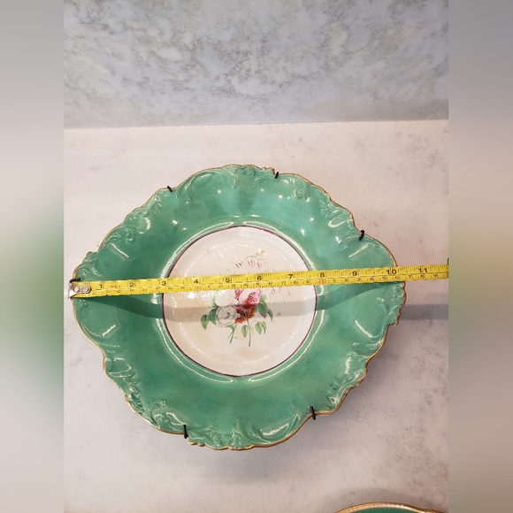 5 Vintage Green Floral Plates with Gold Rim - Picture 2 of 16